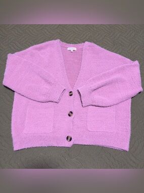 Hazel Moon Women’s XL Pink Lavender Cropped Fuzzy Cardigan Sweater